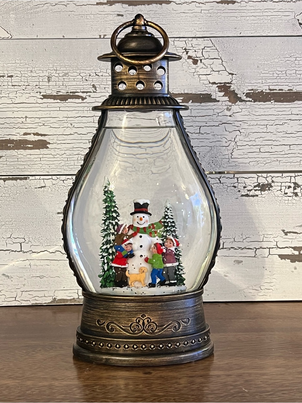 Holiday Lantern LED Light Snow Globe Snowman Family Glitter Waterglobe 11” NEW